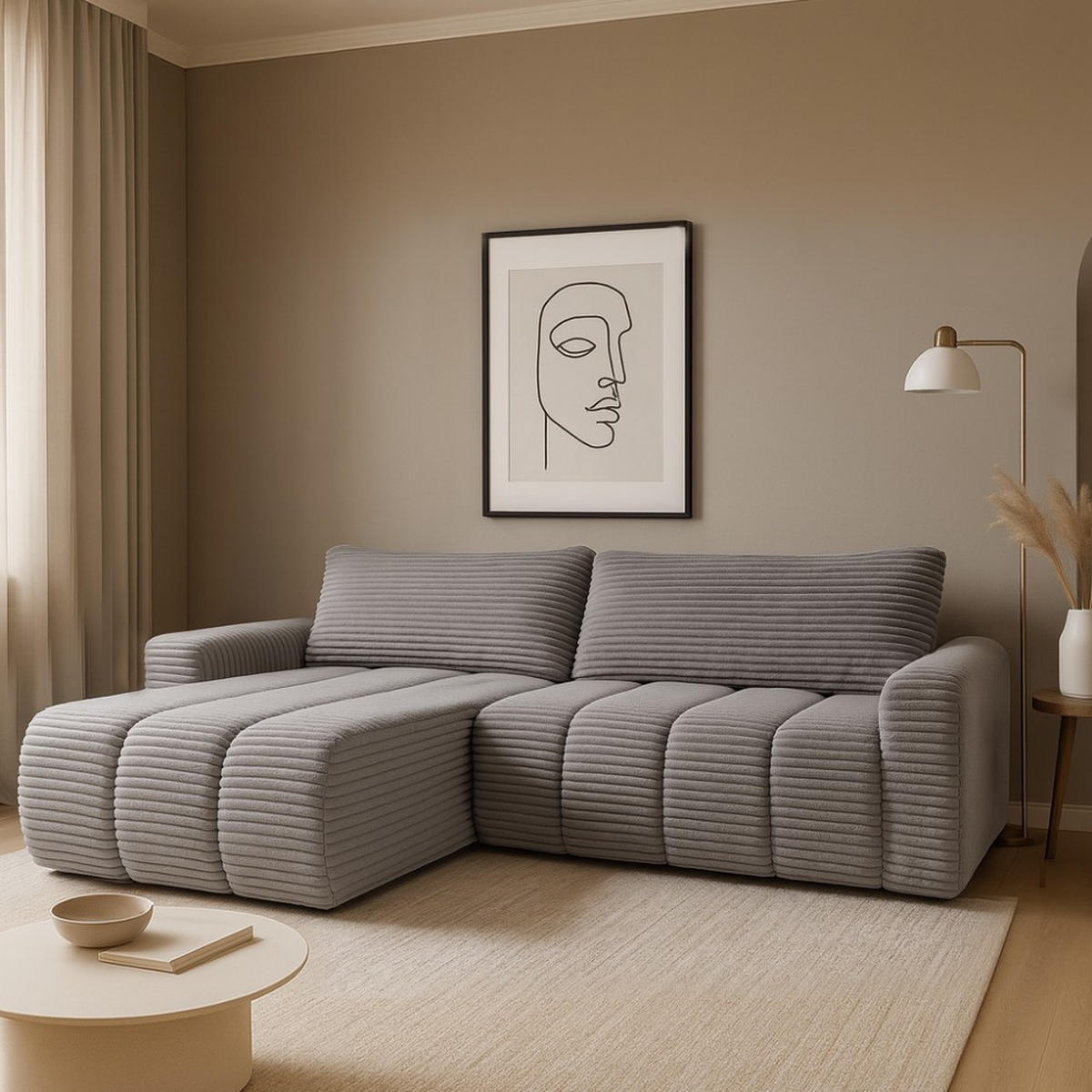 ECKSCHLAFSOFA Cavo mit Bettkasten, universelle Ottomane, Grau - Schwarz/Grau, Textil (264/157cm) - Beautysofa