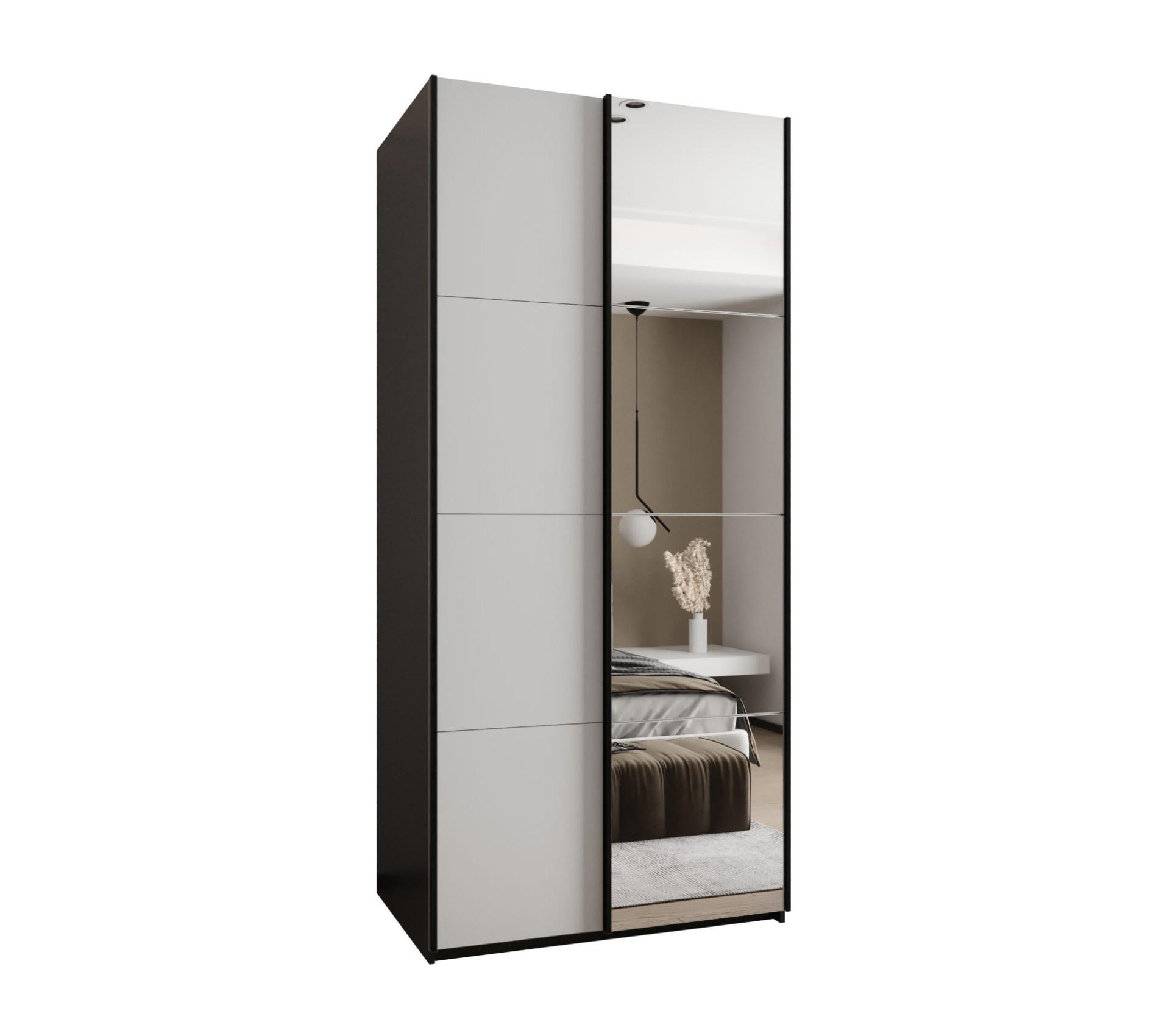 Abiks Möbel Schwebetürenschrank Schwarz, Weiß, Schwarz 120x245x64 cm