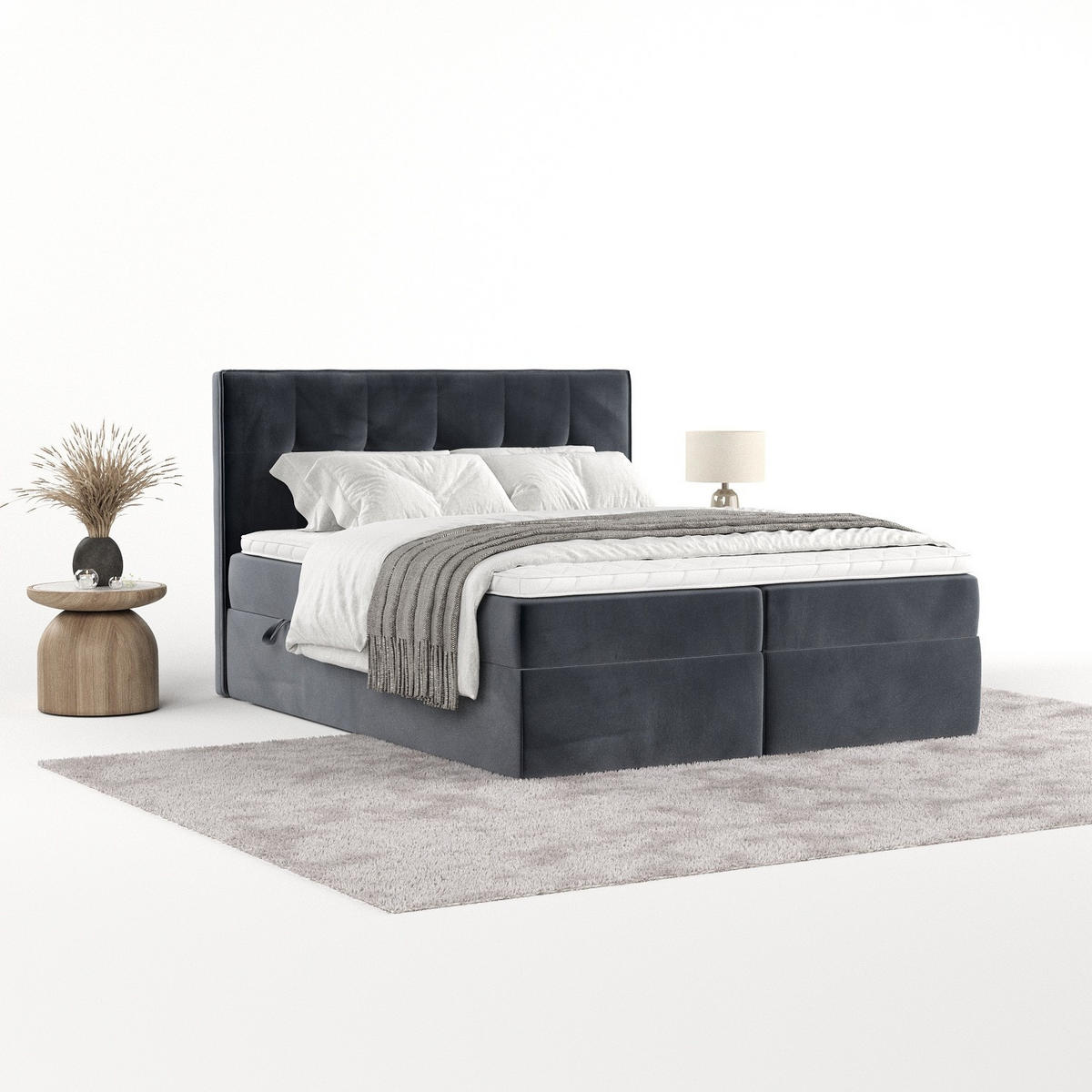 BOXBETT Mireo 140/200 cm Dunkelgrau im Kronos Stoff - Dunkelgrau/Schwarz, Holz/Holzwerkstoff (140/200cm) - AltaBeds