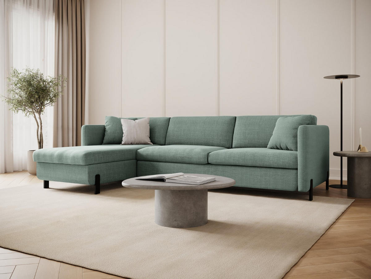 ECKSOFA ausklappbar links mit Container Gloria aus strukturiertem Stoff minze 5 Sitzplätze - Mintgrün, Textil (170/280cm) - Micadoni