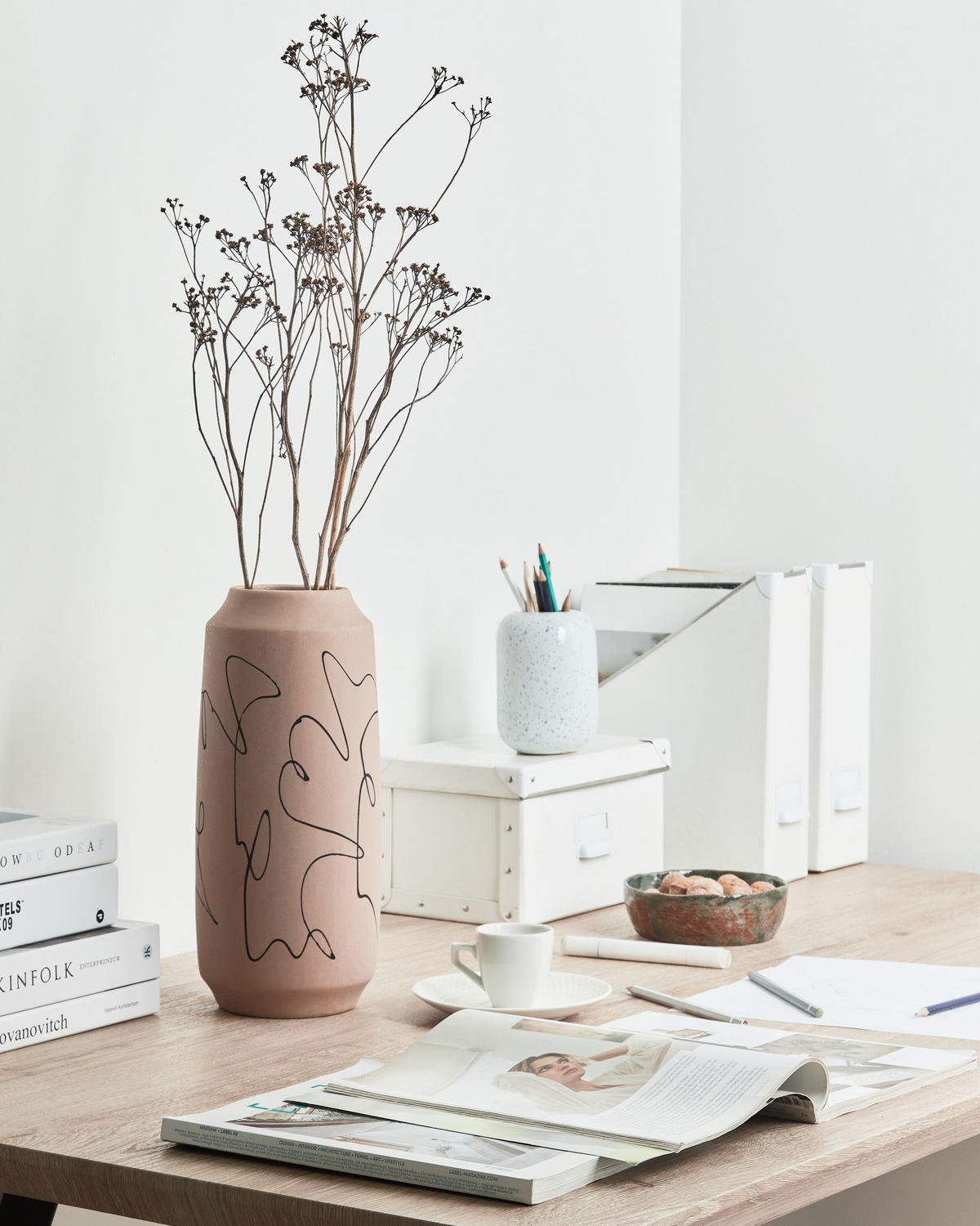 BLUMENVASE Steinzeug beige Sunfish - Beige, Keramik (33cm) - Beliani
