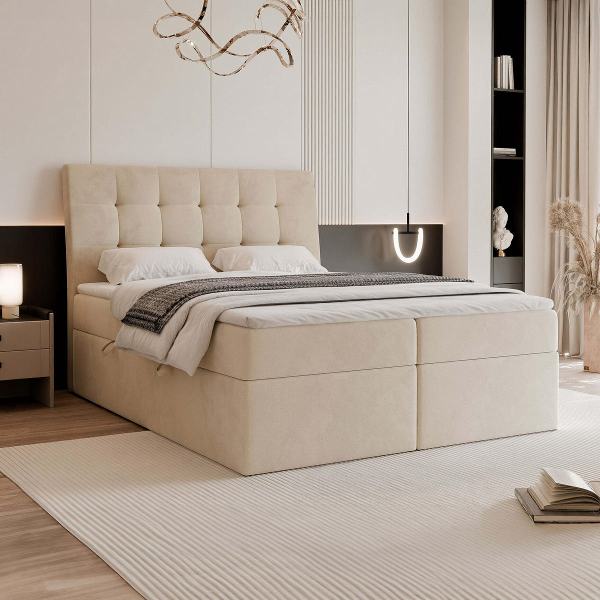 BOXBETT 160x200 cm mit Topper - Creme, Textil (160/200cm) - Idohome