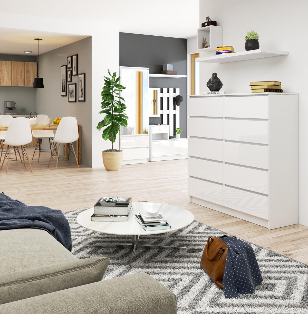 KOMMODE Weiß, Weiß Glanz 121/120/40 - Weiß, Holzwerkstoff (120/121/40cm) - RAUMHIRSCH FURNITURE