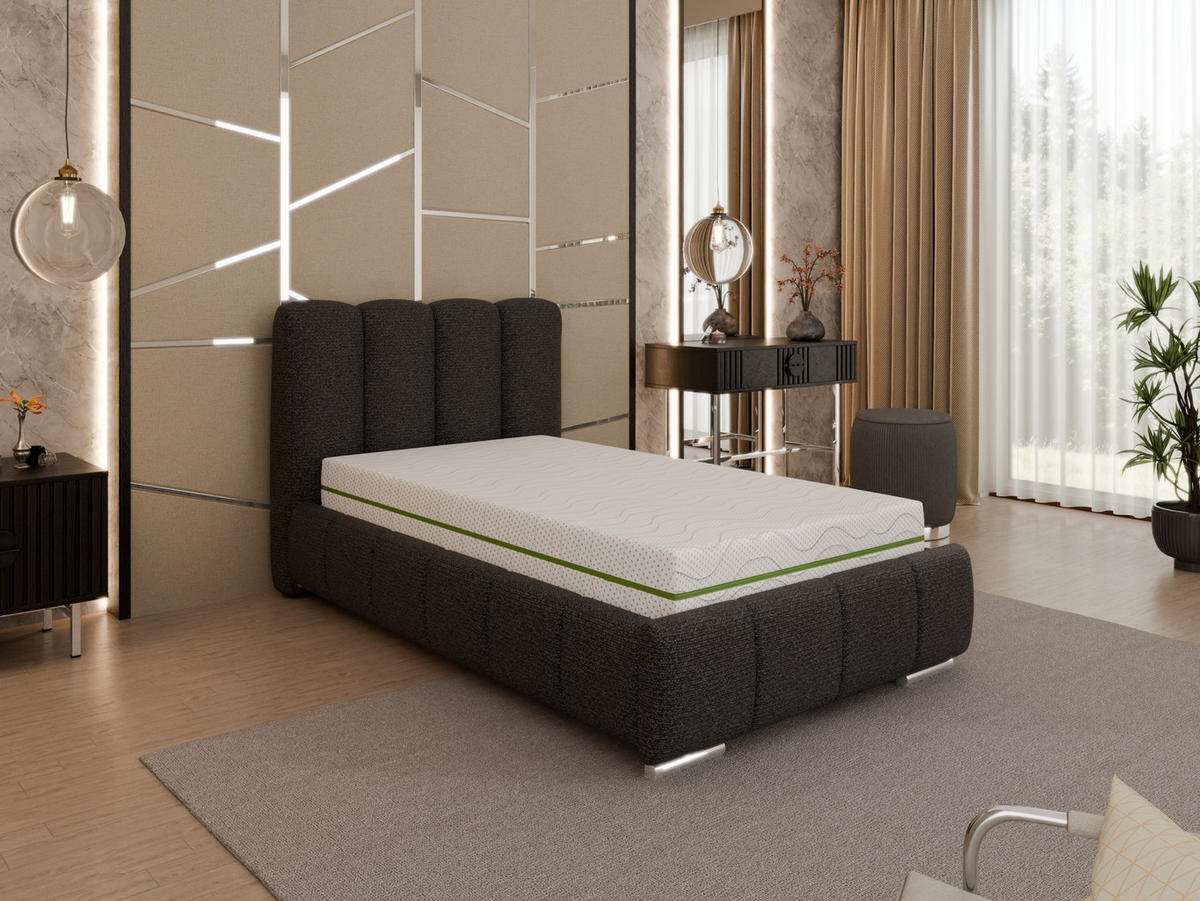 POLSTERBETT Zaira 100x200cm – Elegantes Polsterbett für modernen Wohnstil , ZONIERTE MULTI-TASCHEN-FEDERKERN (24cm), schwarz - Schwarz, Holz (100/200cm) - Homesy