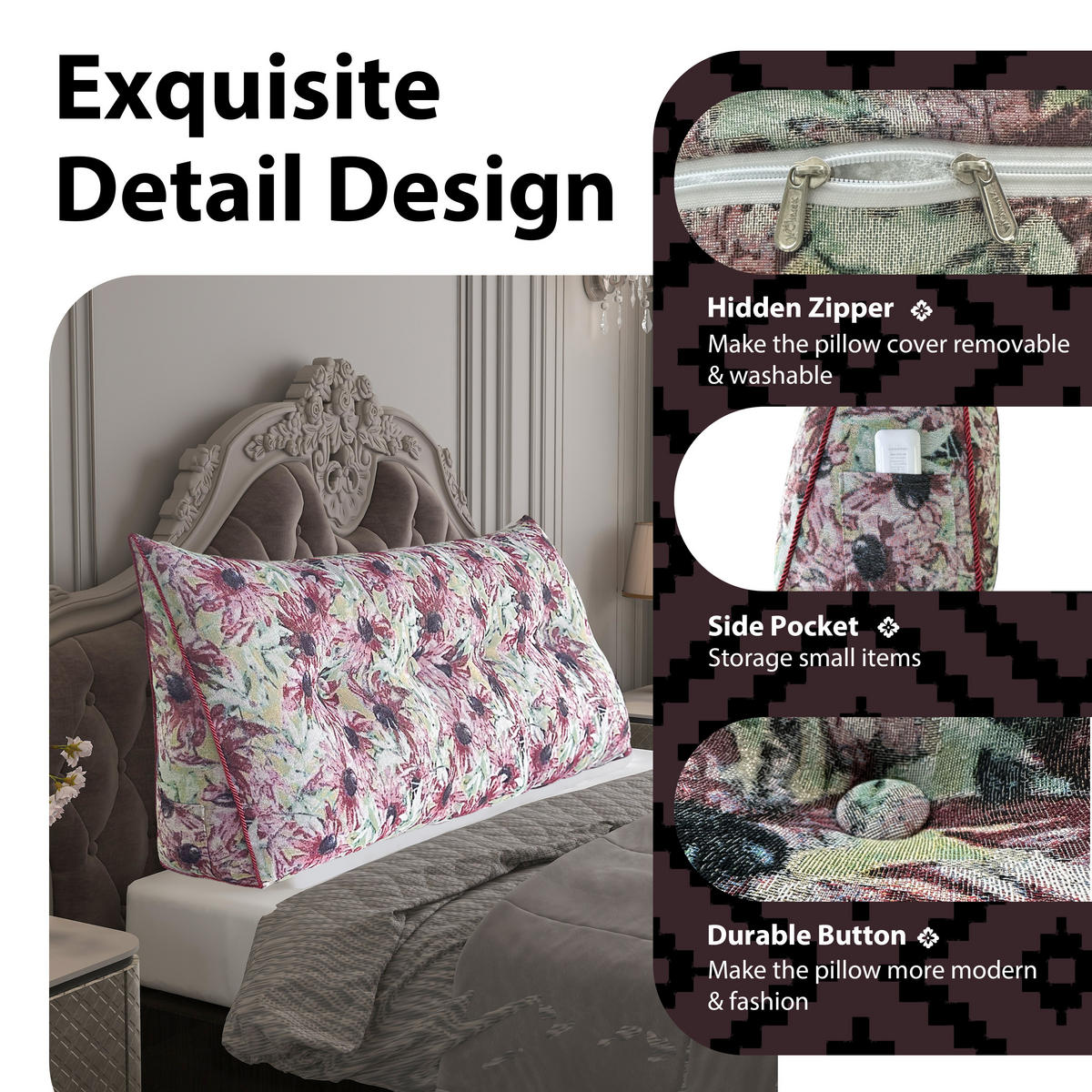 KEILKISSEN Ergonomisches Rosa Blumen 180cm - Pink, Textil (20/180cm) - Vercart