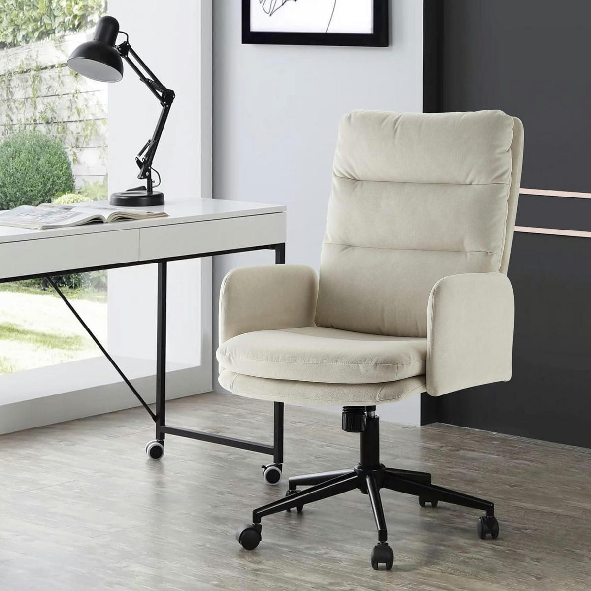 BÜROSTUHL mit Rollen und hoher Rückenlehne Beige - Beige, Textil (72/106/72cm)