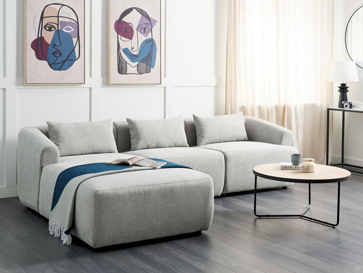 3-SITZER-ECKSOFA Stoff hellgrau linksseitig Svansele - Grau, Textil (278/174cm) - Beliani