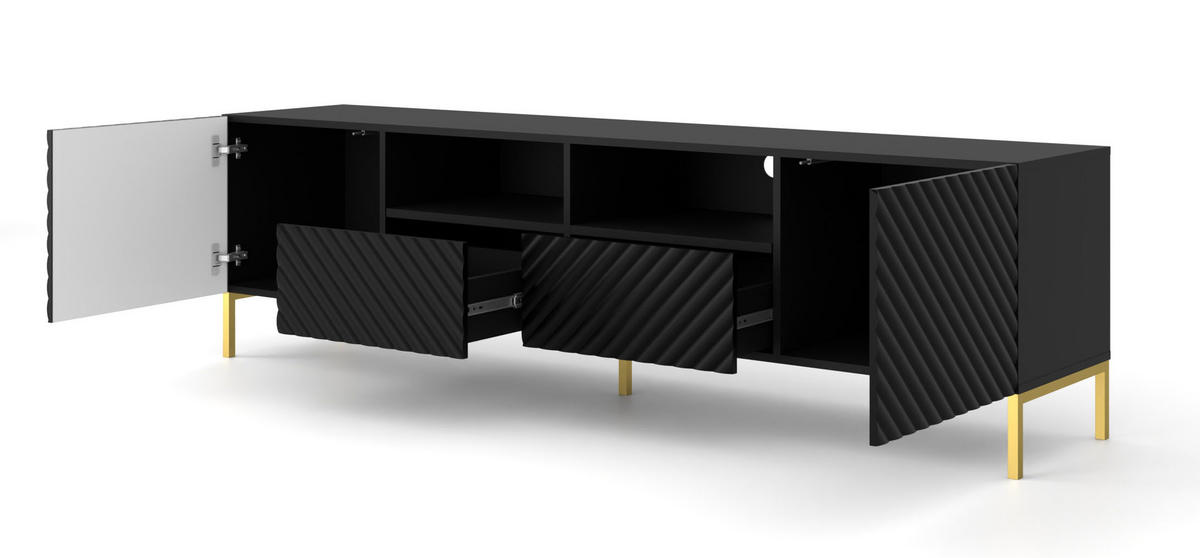 TV LOWBOARD Schwarz, Gold 200/56/42 - Hellbraun/Schwarz, Holzwerkstoff (200/56/42cm) - RAUMHIRSCH FURNITURE