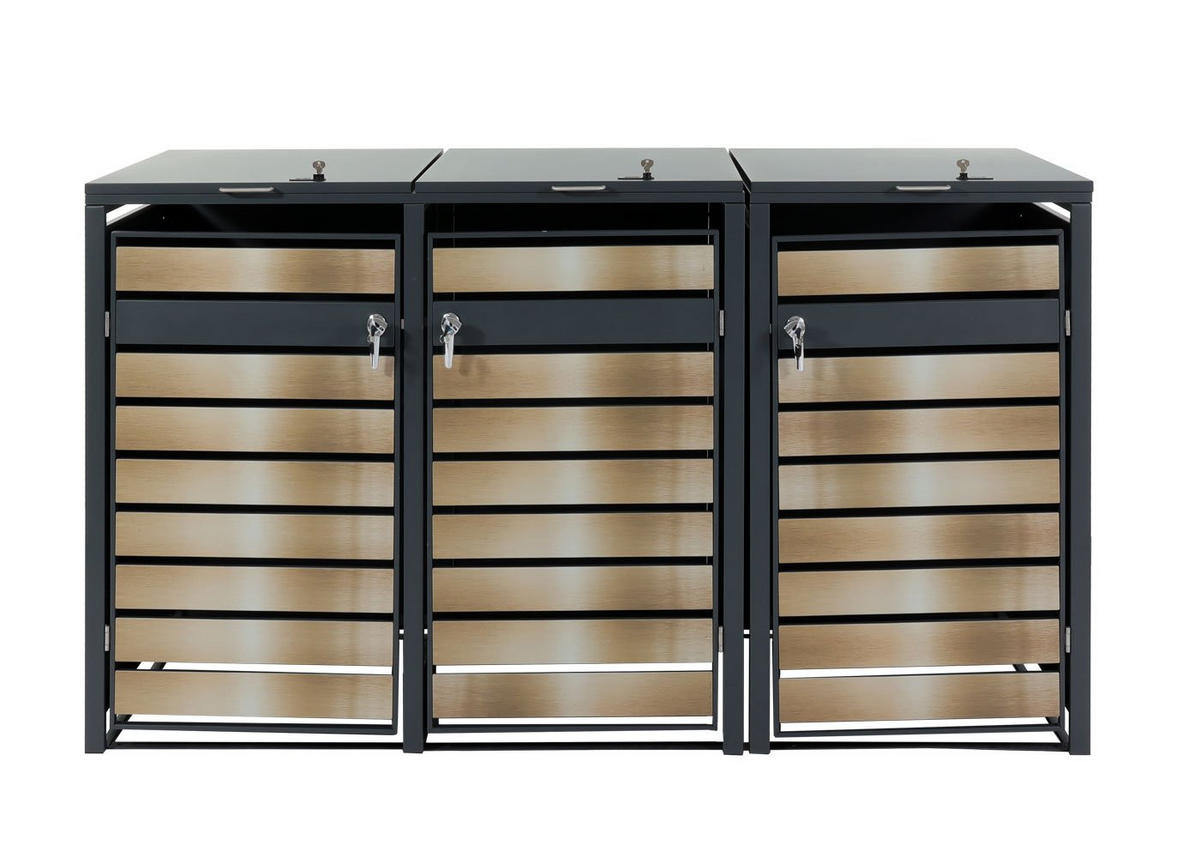 MÜLLTONNENBOX 3er 117x200x80cm Anthrazit Gold - Goldfarben, Metall (200/117/80cm) - PROREGAL