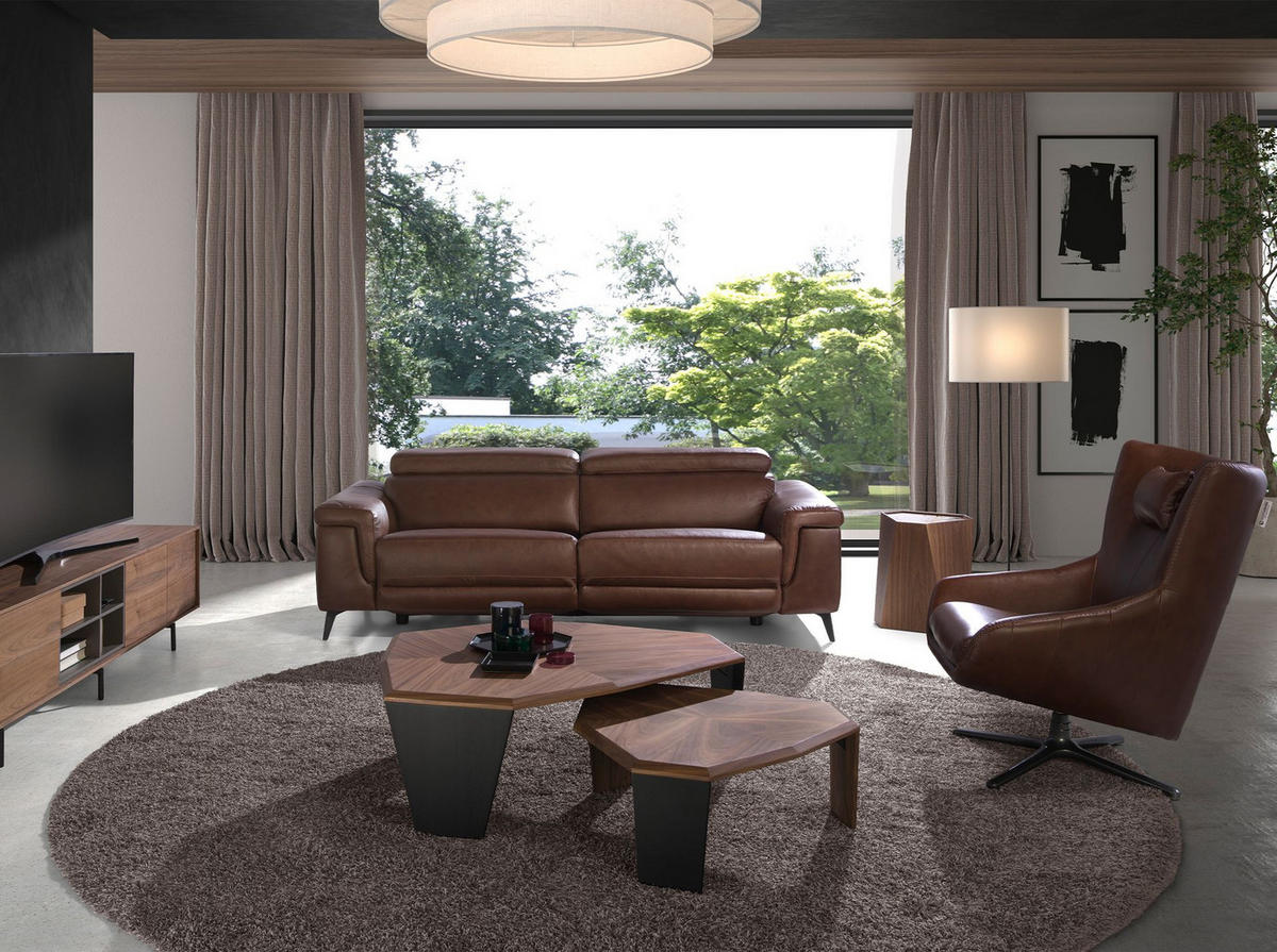 COUCHTISCH Asymmetrischer Couchtisch aus Walnussholz und schwarzem PVC 115/96/40 cm - Walnussfarben/Schwarz, Holz (96/115/40cm) - ANGEL CERDA