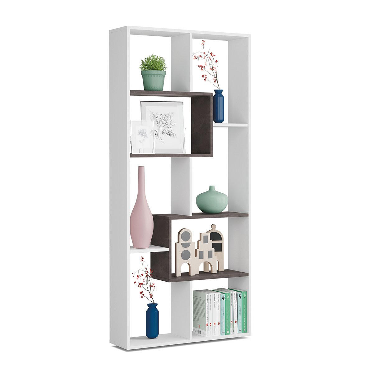 BÜCHERREGAL mit 8 Ablagefächern H180 cm - Kawa - Weiß, Holzwerkstoff (25/180/80cm) - Calicosy