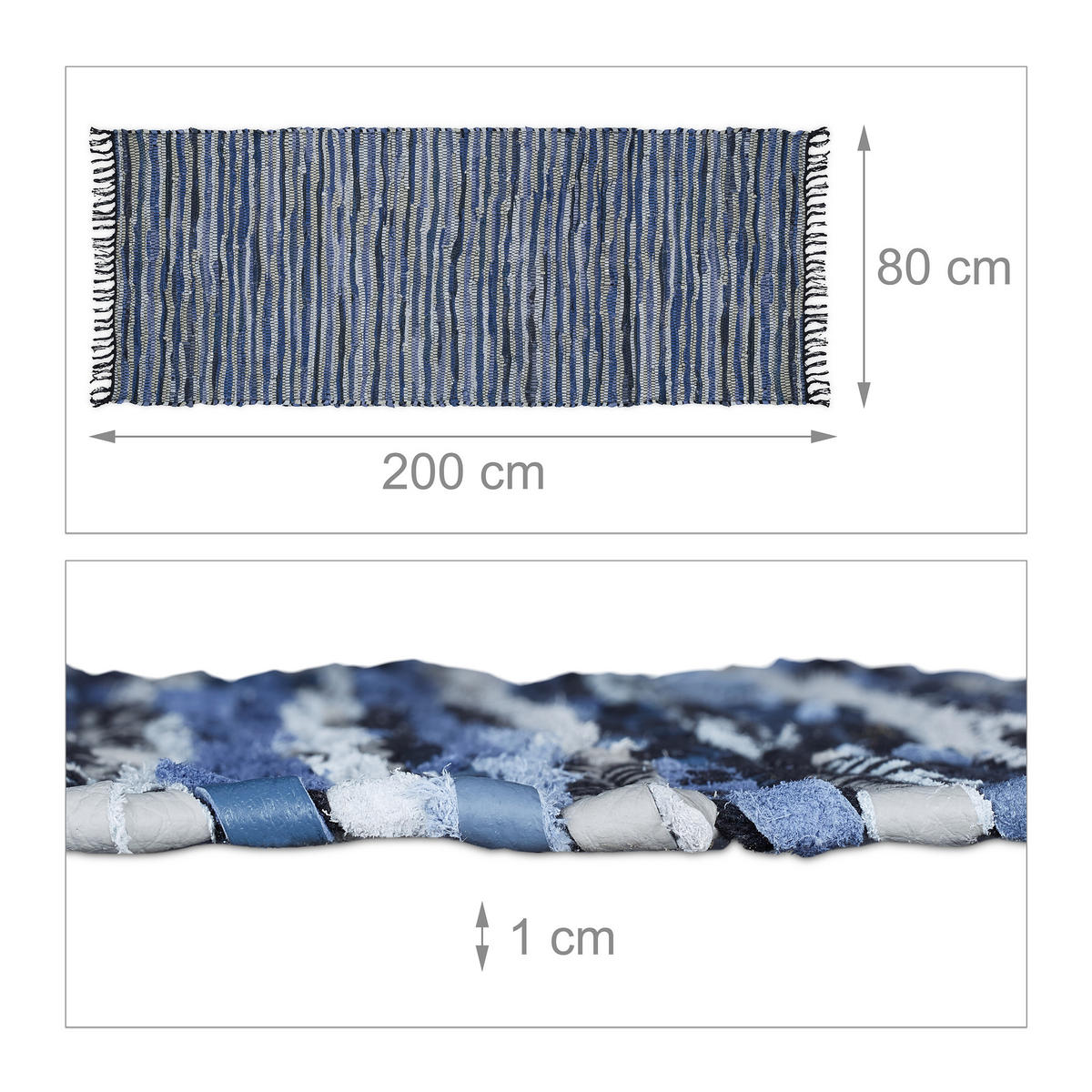 FLICKENTEPPICH - Blau, Leder/Textil (200/80cm) - Relaxdays