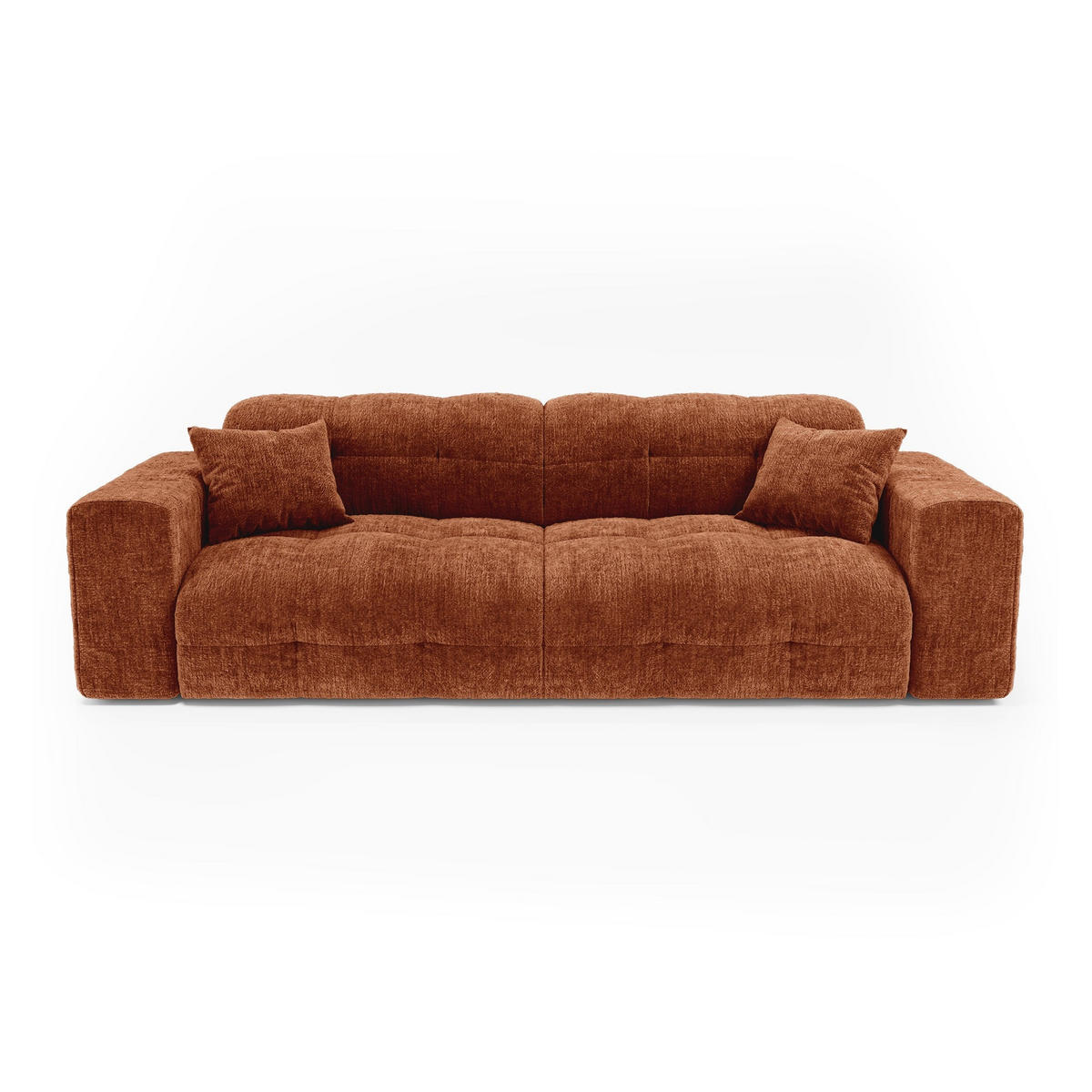 SOFA COCOON Geprägter Samt Terrakotta 230cm - Dunkelorange/Terracotta, Textil (230/85/92cm) - Premium Interiors