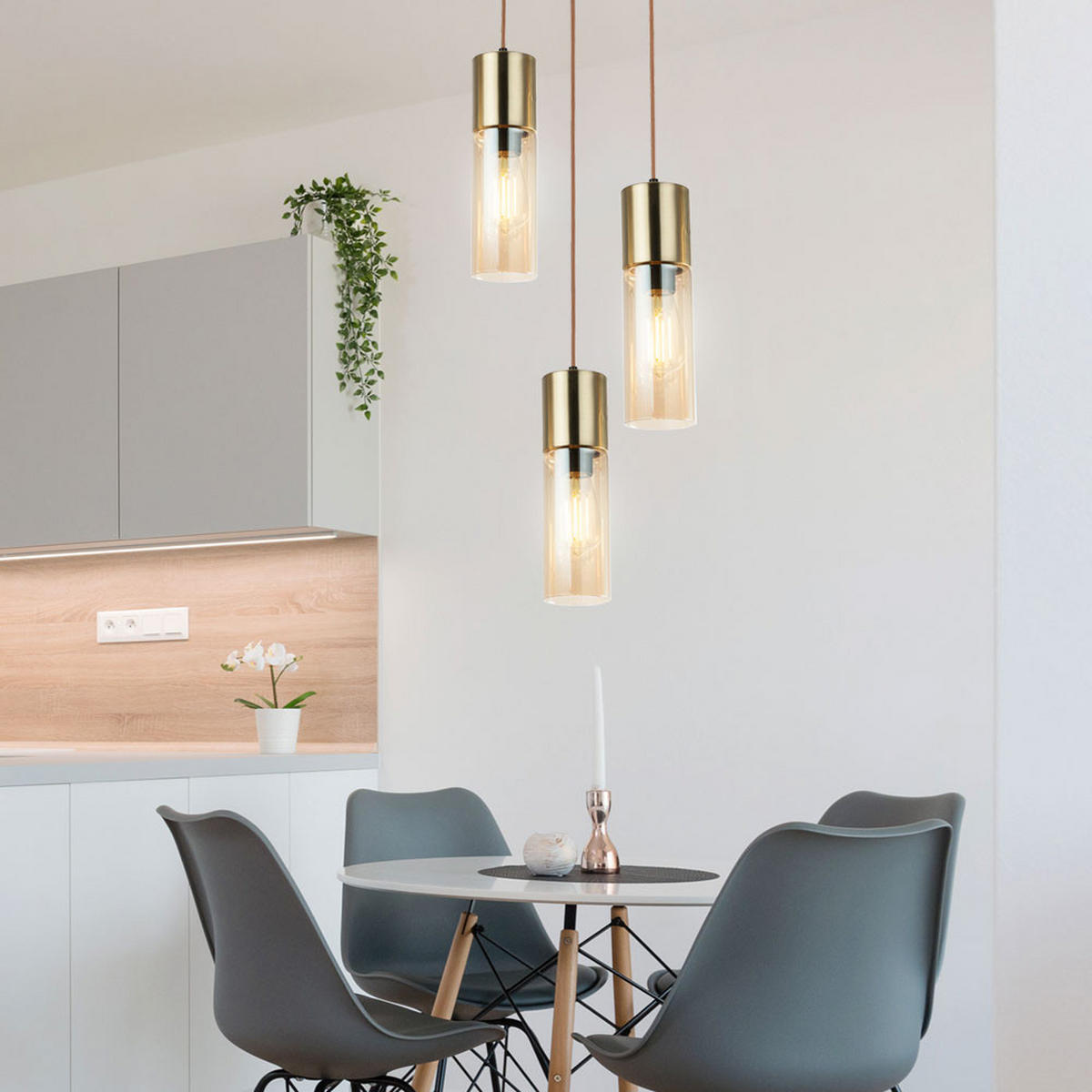 HÄNGELEUCHTE Messing Glas Amberfarben - Messingfarben, Glas (30/30/150cm) - Globo Lighting