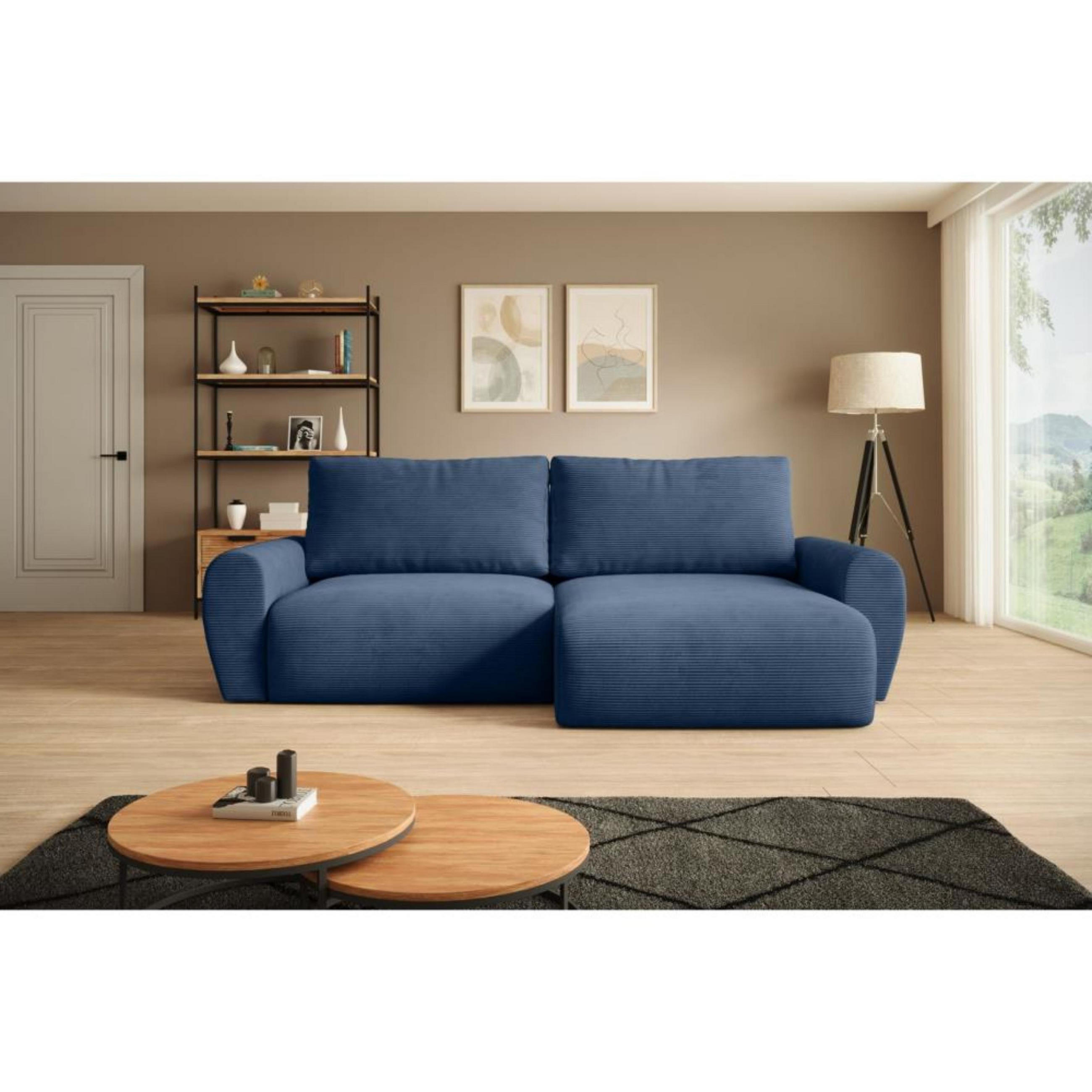 ECKSCHLAFSOFA Poss L dunkelblau rechts - Dunkelblau, Textil (253/153cm) - Beautysofa