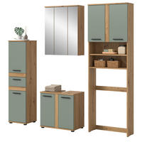 BADMÖBEL-SET 4-teilig Salbei grün, Artisan Eiche 192 cm, Komplett-Set modern - Salbeigrün/Schwarz, Glas/Holzwerkstoff (192/191/34cm) - Inn.Furn