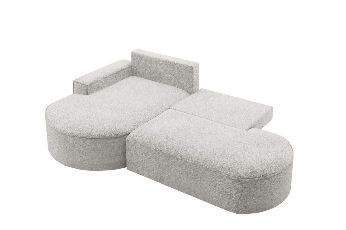 ECKSOFA mit Schlaffunktion und Bettkasten Modena Runden stoff Arena Hellgrau Links - Hellgrau, Holz (179/278cm) - Kaiser Möbel