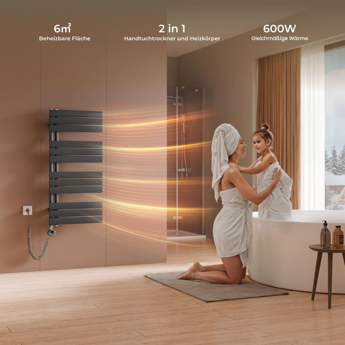 HANDTUCHHEIZKÖRPER 104,1/50 cm anthrazit elektrisch 600 W mit WLAN-Thermostat - Anthrazit, Metall (50/104/5.9cm) - S'AFIELINA