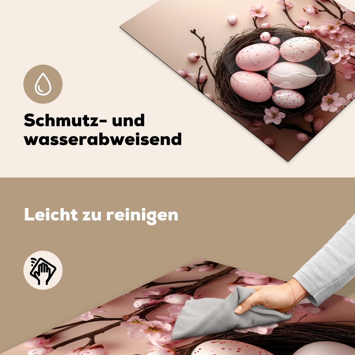 HERDABDECKPLATTE Rosa - Blüten - Eier Herdabdeckung Induktionsfeld 70x52 cm - Hellrosa, Kunststoff (70/52/0.2cm) - MuchoWow