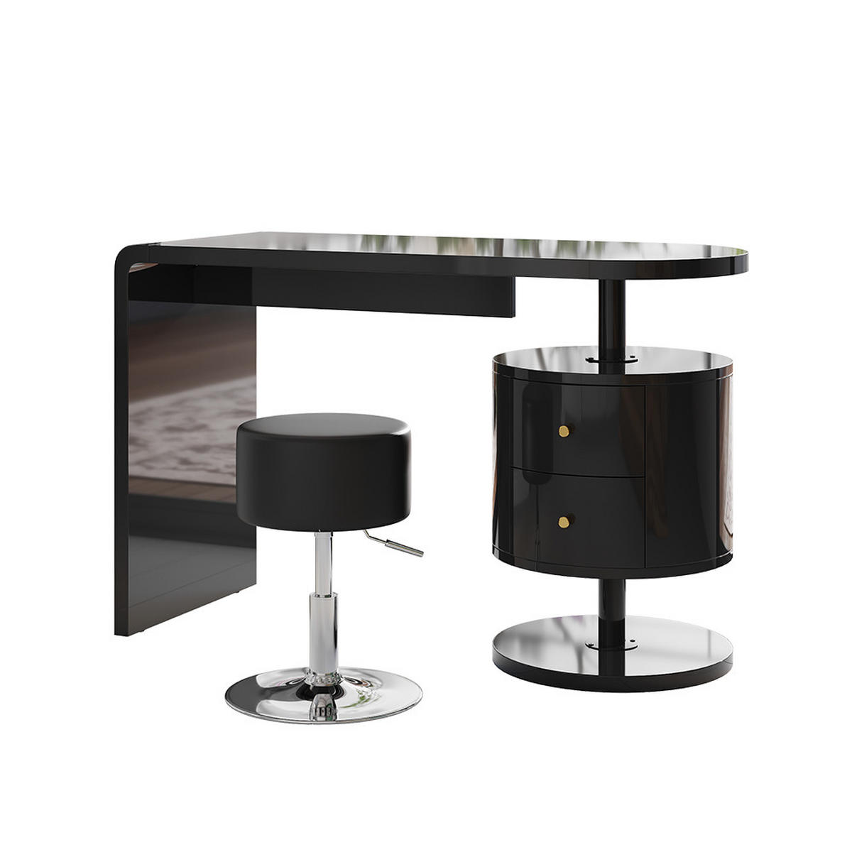 SCHMINKTISCH Lara Schwarz Hochglanz 120 cm 2 Schubladen - Schwarz Hochglanz, Holzwerkstoff (50/120/76cm) - Vicco