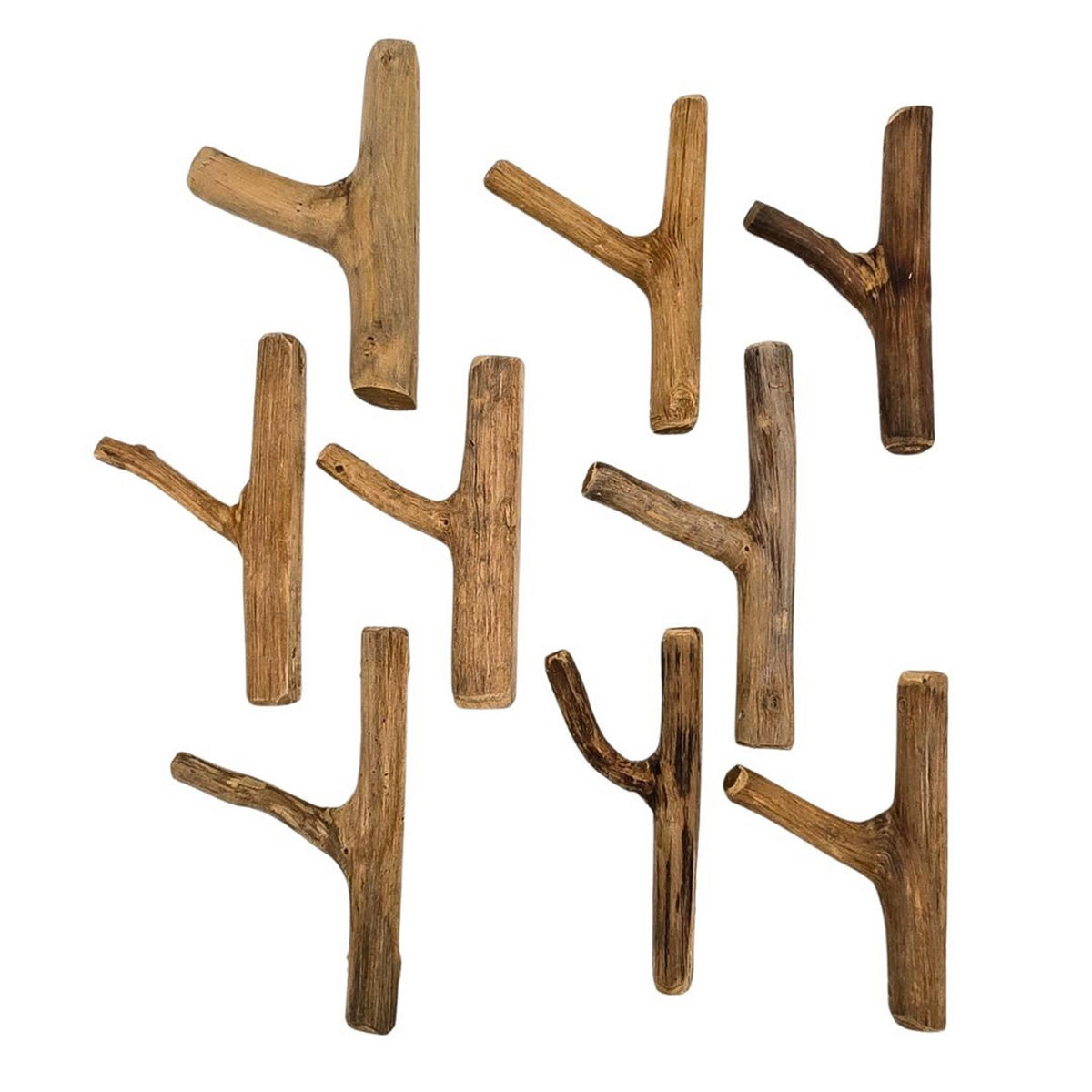 GARDEROBENHAKEN LIMB 9er Set Teakholz Wurzel naturfarben - Naturfarben, Holz (2/17/10cm) - DESIGN DELIGHTS