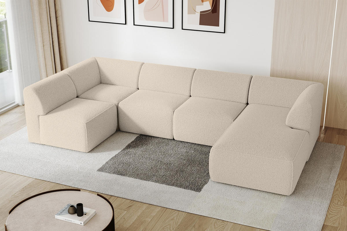 WOHNLANDSCHAFT Ottomane Rechts MOVA 345x180x78 Dunkelbeige Bouclé - Schwarz/Cappuccino, Holzwerkstoff/Kunststoff (345/78/180cm) - ALTDECOR
