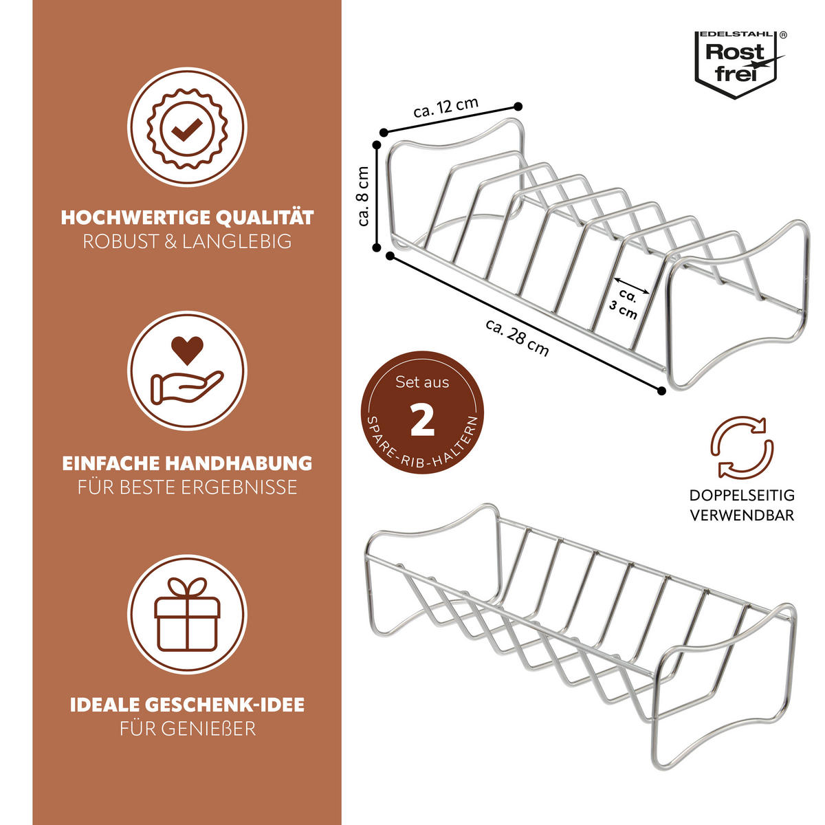 RIPPCHENHALTER 2in1 (2er Set), Edelstahl - Edelstahlfarben, Metall (12/8/28cm) - bremermann