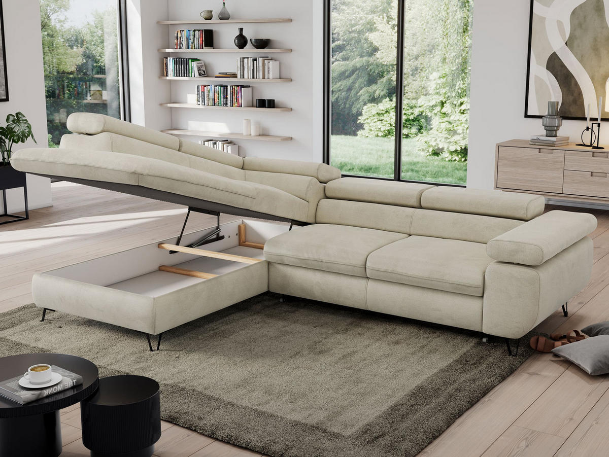 ECKSOFA PEDRO L Beige Velvet - Links Seite - Beige/Schwarz, Textil/Metall (208/273cm) - MKS