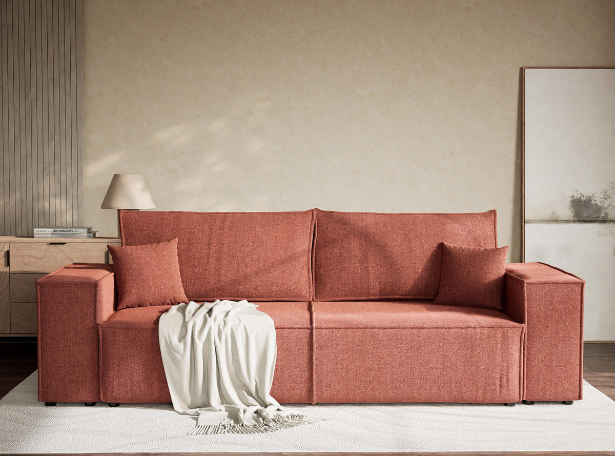 ROZKLÁDACÍ POHOVKA Milos, textil, korálový - černá/korálová, dřevo/kompozitní dřevo (255/70/105cm) - Maison de Reve