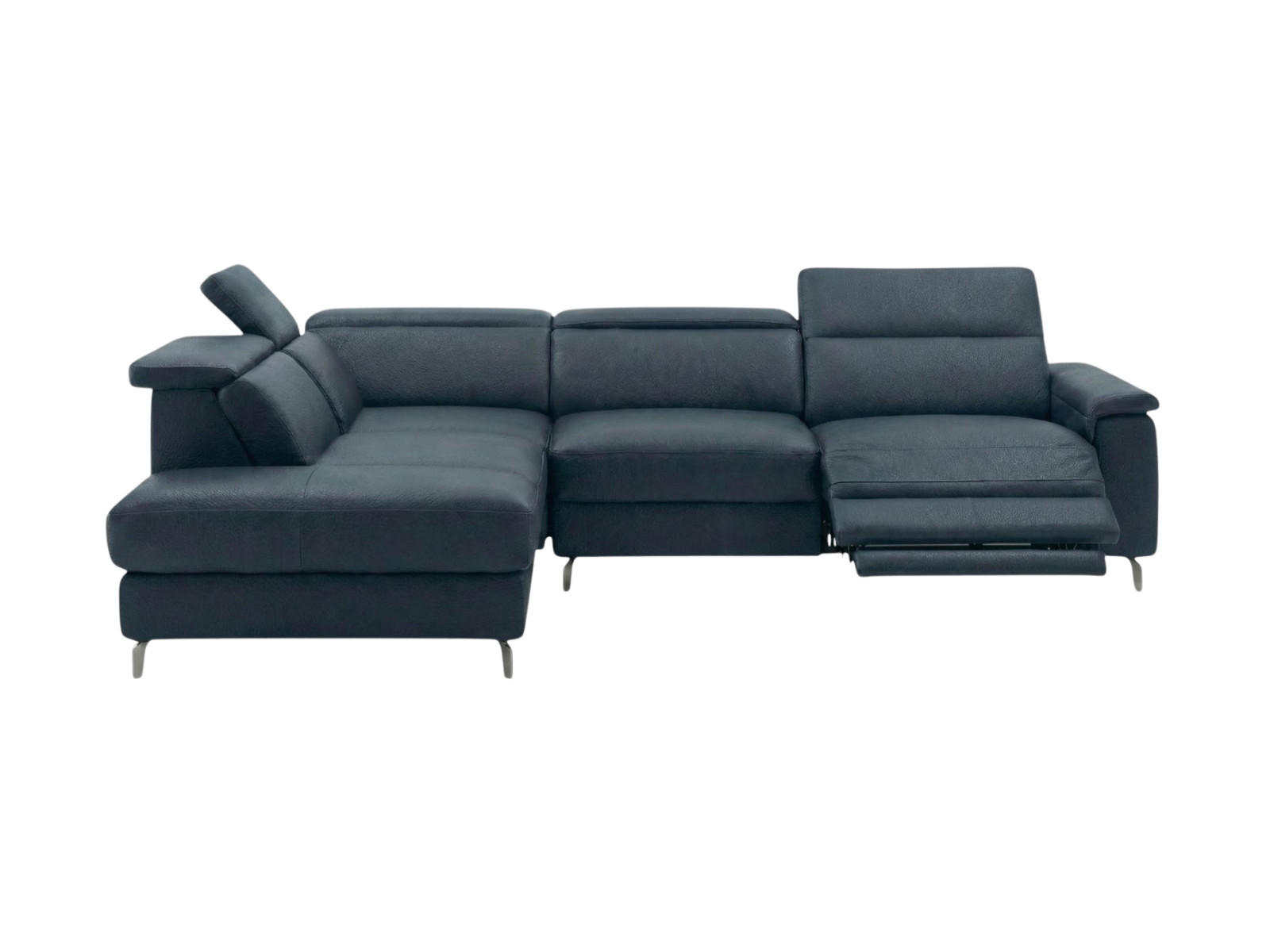 ECKSOFA Ambassador Echtleder mit 1 x Relaxfunktion Schwarz - Schwarz, Leder/Metall (224/272cm)