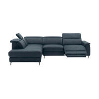 ECKSOFA Ambassador Echtleder mit 1 x Relaxfunktion Schwarz - Schwarz, Leder/Metall (224/272cm)