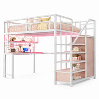 HOCHBETT 140/200 mit Schreibtisch, Stauraumtreppe und Steckdose in Weiß - Weiß, Holz/Metall (140/200cm) - EVRYAE