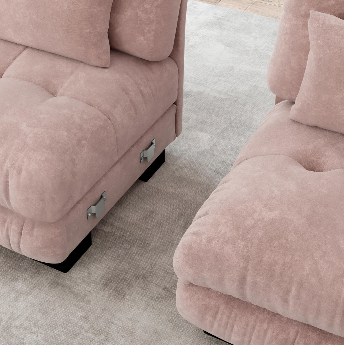 SOFA modular mit tiefem Sitz Chenille Pink - Pink, Kunststoff (77/81/313cm) - Meubliv
