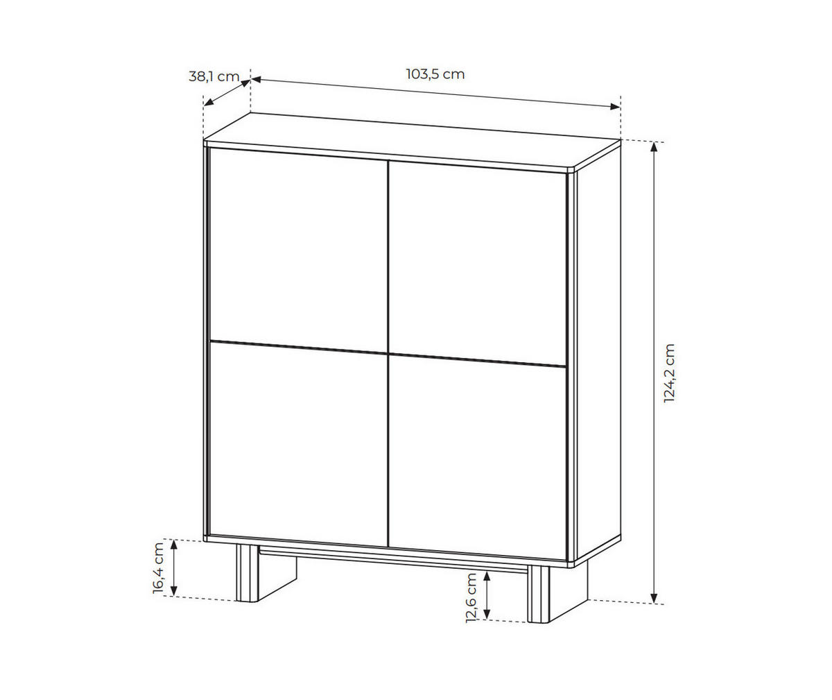 HIGHBOARD VIRONE (Geölte Eiche, 4 Türen, Push-to-Open, hohe Füße) - Eichefarben, Holz/Holzwerkstoff (103/124/38cm) - Ravio