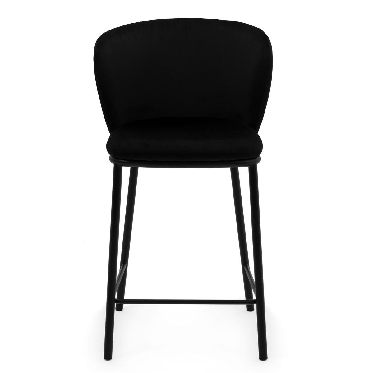 BARHOCKER BARI gepolsterter mit Steppung - schwarz - Samt Velour - Schwarz, Textil/Metall (55/94/57cm) - NEW HOME