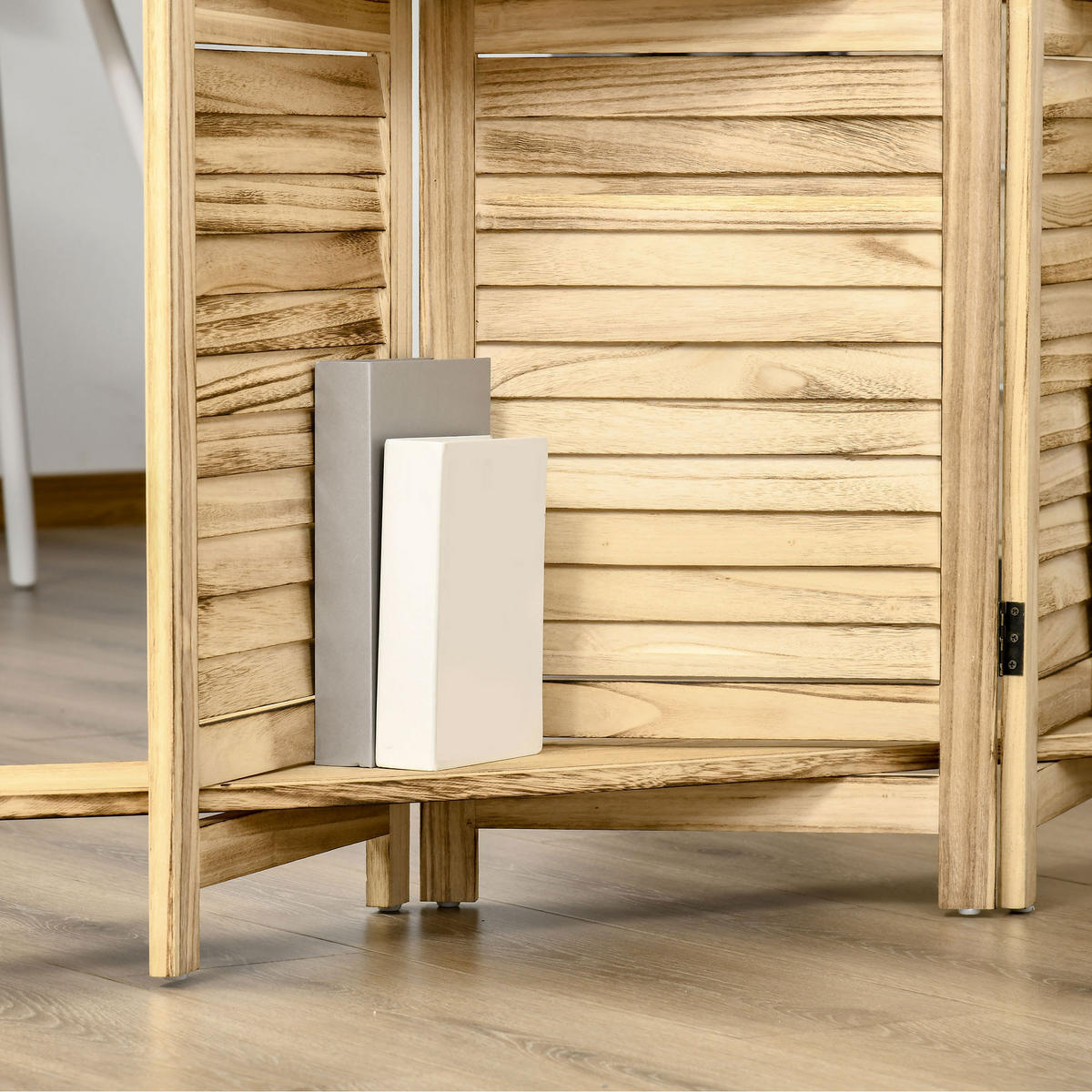 PARAVENT DE-14245 4-teilig, 3 Regalböden, klappbar Natur - Naturfarben, Holzwerkstoff (162/170/1.8cm) - ComfortXL