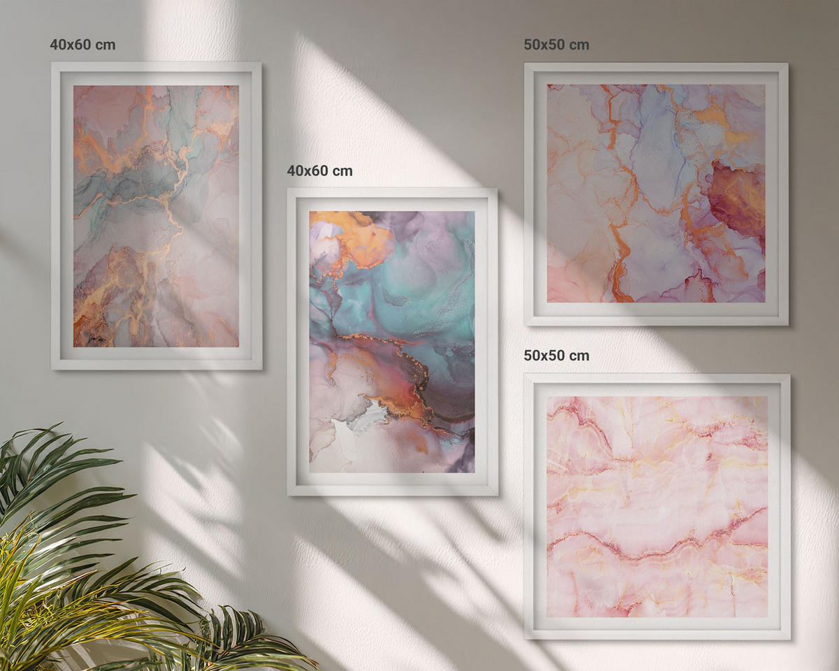 BILDER SET 4er Set - 50x50 cm & 40x60 cm Weißer Rahmen - Abstrakte Pastellmuster - Weiß, Kunststoff (50/50cm) - TULUP