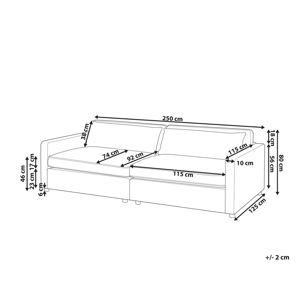 3-SITZER-SOFA grau Vinstra - Hellbraun/Grau, Textil (250/80/125cm) - Beliani