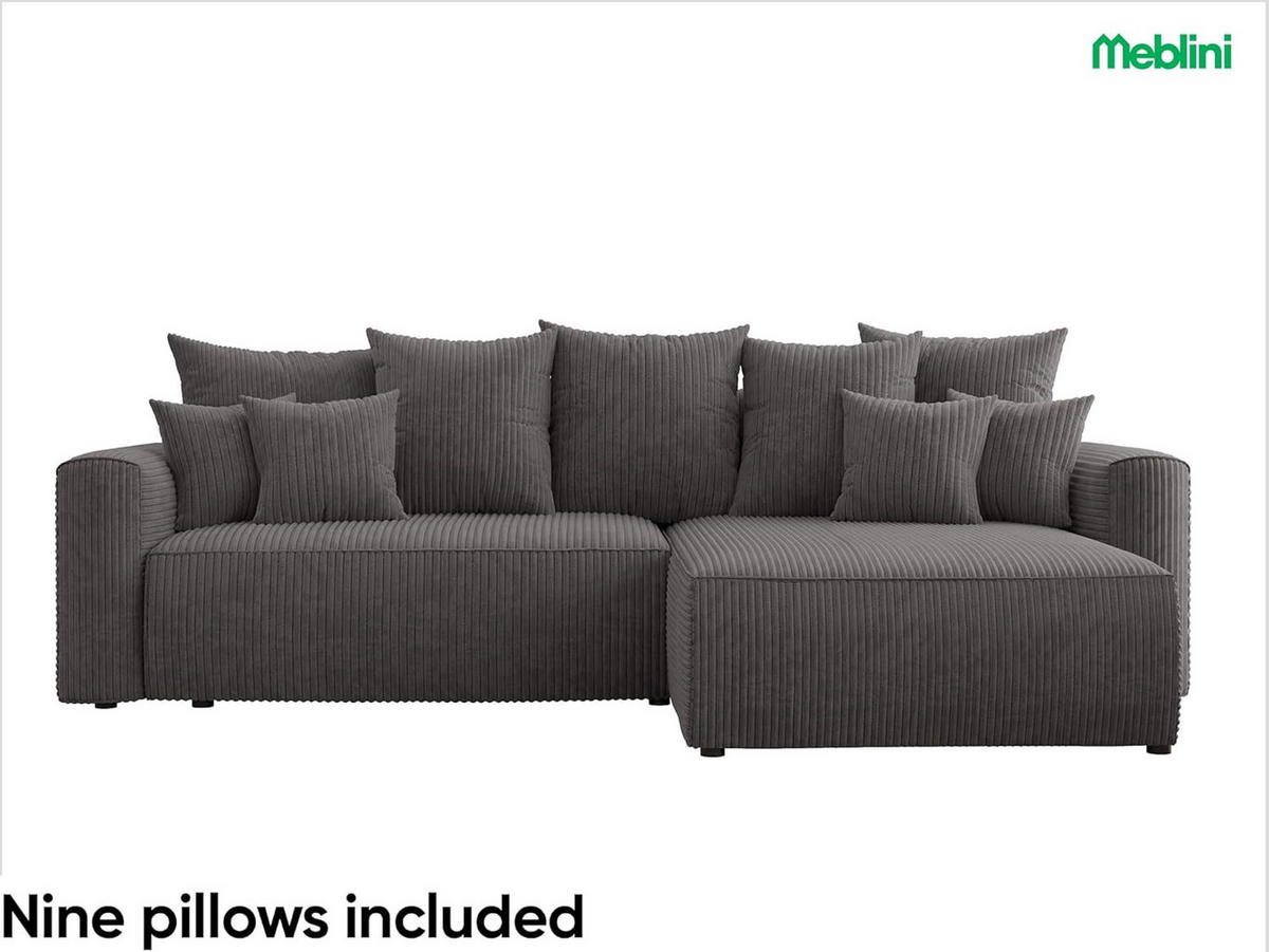 ECKSOFA BALI L - Dunkelgrau/Schwarz, Holzwerkstoff (260/160cm) - Meblini