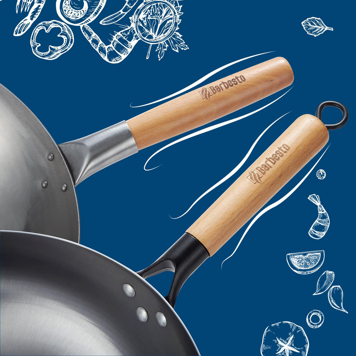 WOK - Eukalyptusholzfarben, Metall (36cm) - CLP