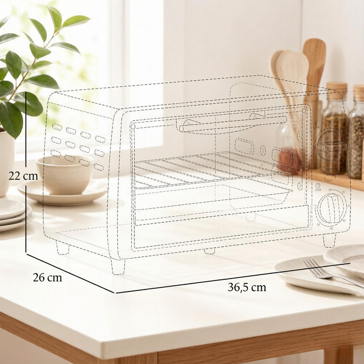 MINIBACKOFEN Kompakt, Praktischer Tischbackofen für Küche, Kleiner Elektrobackofen für Backen, Grillen & Aufwärmen - Silberfarben, Metall (36.5/22/26cm) - Beaface