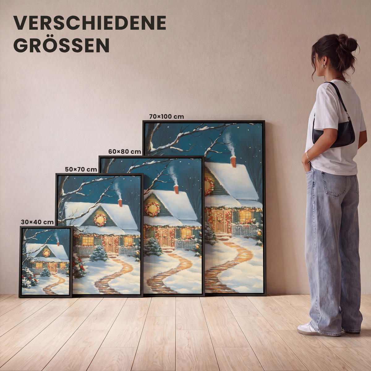 LEINWAND Bilder mit Rahmen - Weihnachten - Weihnachtsbaum - Winter - Zuhause - Schnee - 30x40 - Smaragdgrün, Textil (30/40cm) - MuchoWow