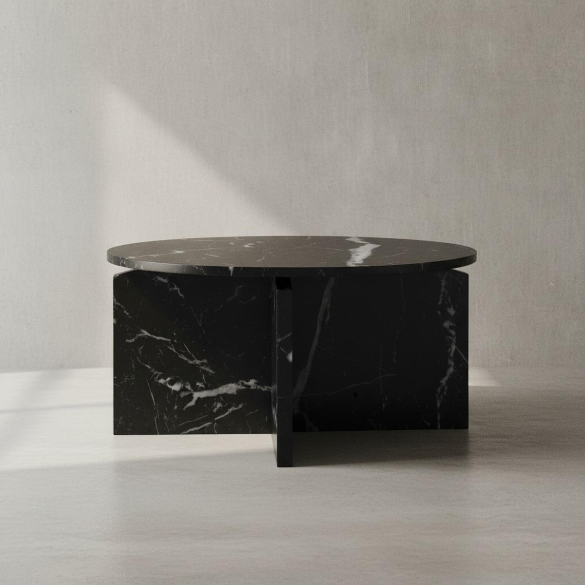 COUCHTISCH rund in Stein-Optik – modernes Design in Großformat, Schwarz 60x60x33 cm - Schwarz, Holzwerkstoff (60/60/33cm) - KADIMA DESIGN