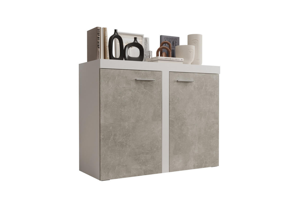 KOMMODE London LRXK 2D mit 2 Türen, Sideboard in Farbe: Weiß|Grau, Größe: 97 x 82 x 40 cm - Weiß/Grau, Holzwerkstoff (97/82/40cm) - O-Sofa