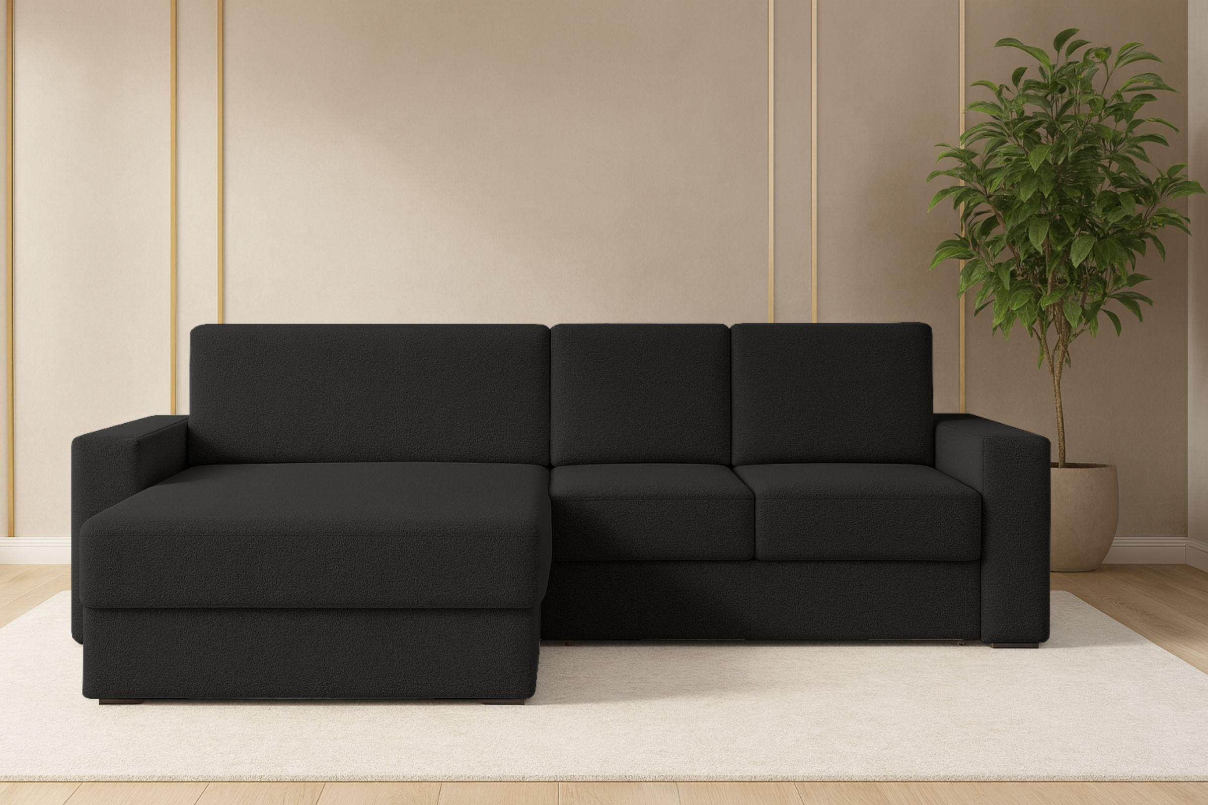 ECKSOFA TOCO XL 275/170 cm in Boucle Schwarz links - Schwarz, Holz/Holzwerkstoff (275/170cm) - Deine Möbel 24
