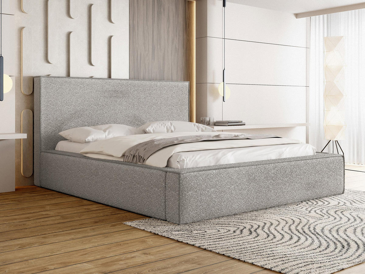 POLSTERBETT Terra mit Bettkasten, Grau Boucle 180x200 cm - Birkefarben/Schwarz, Holzwerkstoff/Kunststoff (180/200cm) - WFL GROUP