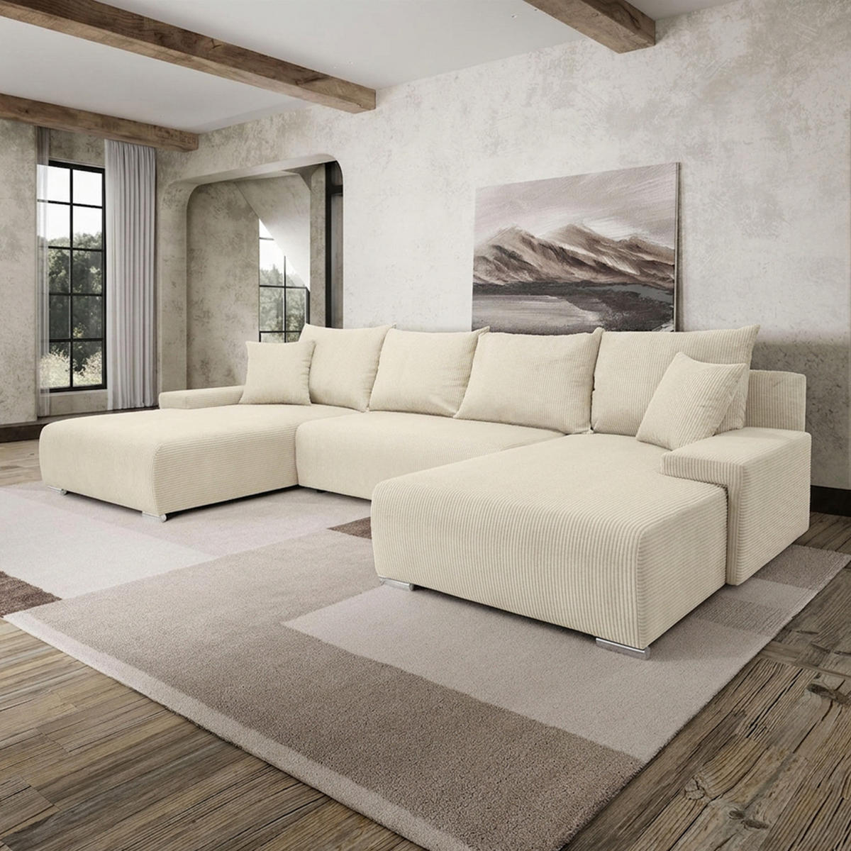 ECKSOFA Trawanga mit Schlaffunktion, Glänzendes Beige - Beige, Textil (348/188cm) - Fedve