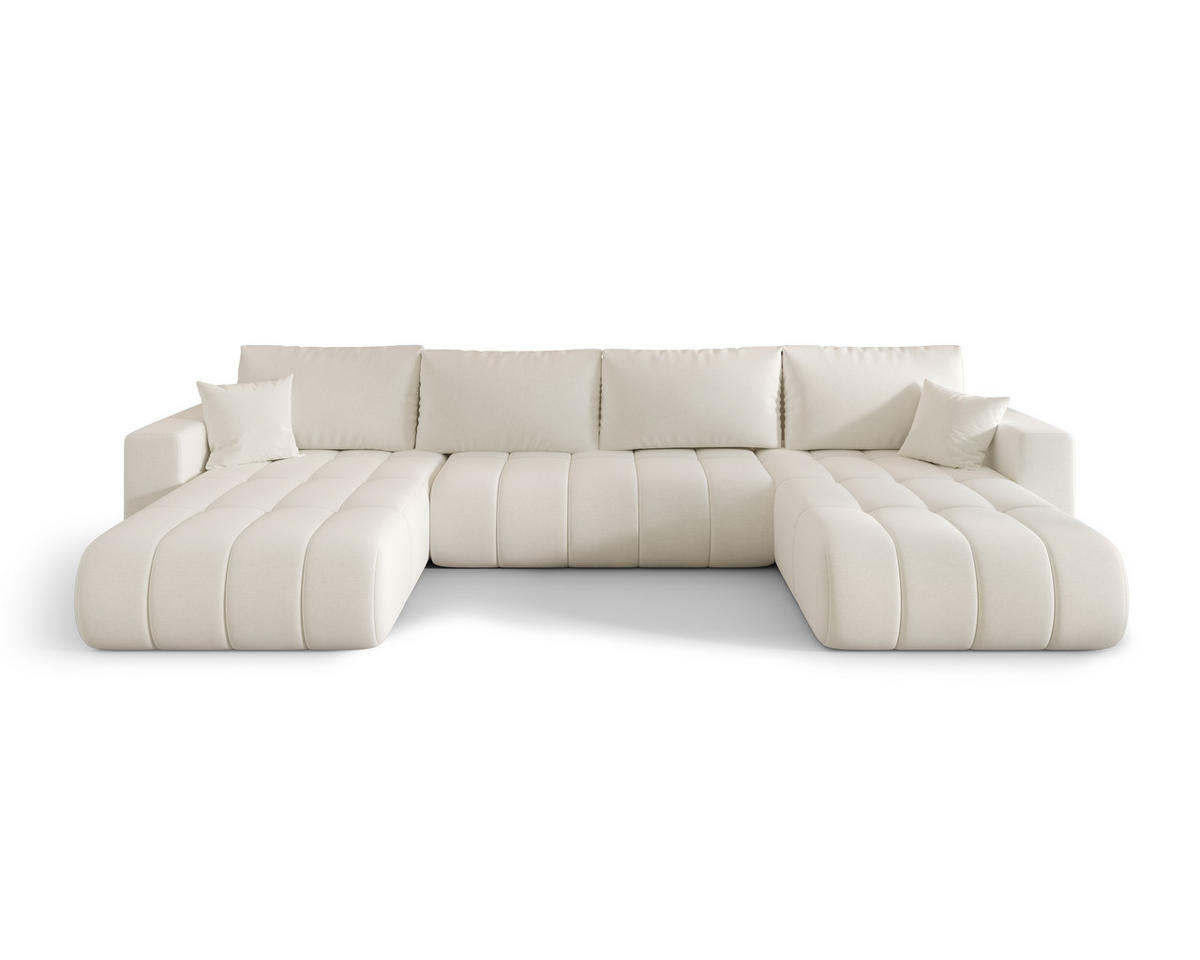 WOHNLANDSCHAFT ARDEN-U Samt mit Schlaffunktion und Bettkasten ECRU - Ecru, Textil (384/85/175cm) - Luxkor24