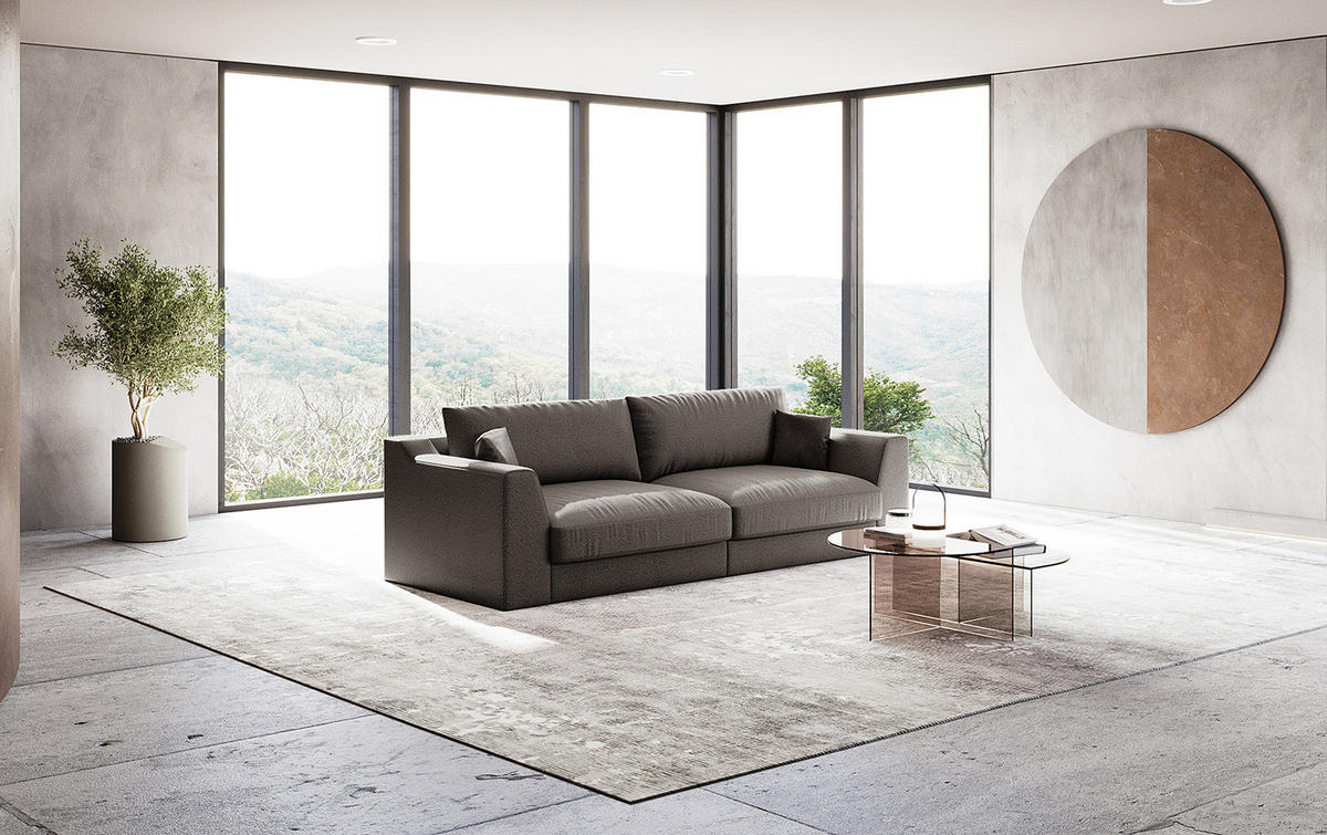 BIG-SOFA - Grau, Kunststoff/Textil (274/90/112cm) - home24