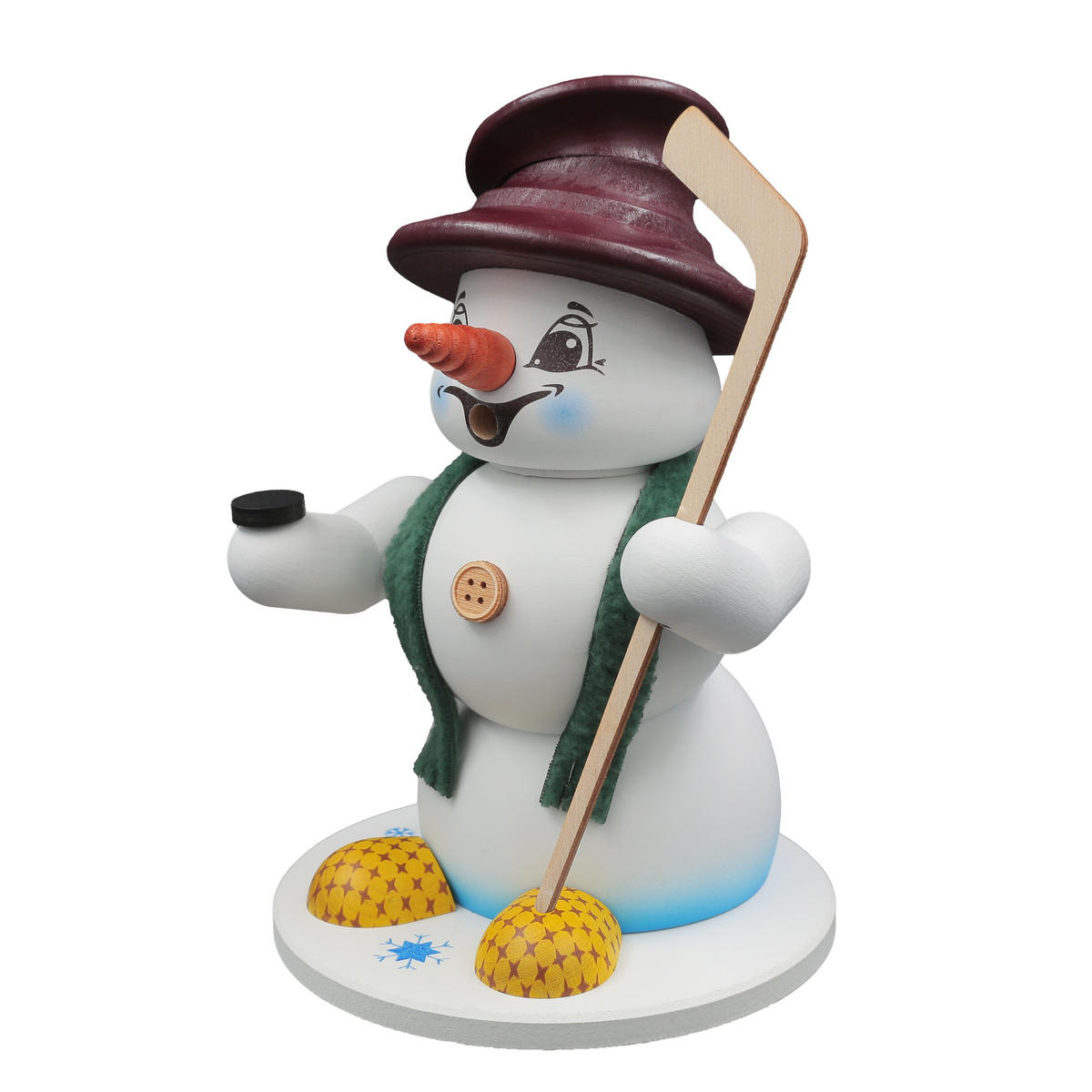 RAUCHFIGUR Schneemann Weiß Eishockeyspieler 19 cm - Multicolor, Holz (15/19/0.1cm)
